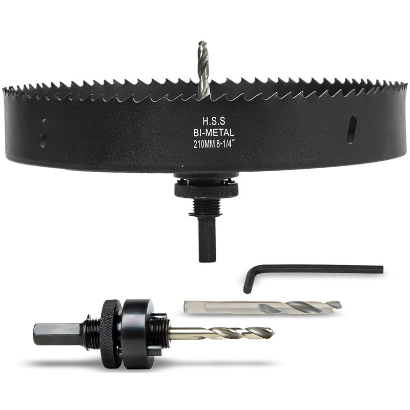 VIKITON 8-1/4 Inch Hole Saw with Arbor for Wood Metal Plastic, 8.25 in Bimetal Hole Cutter, Fast Chip Removal, Smooth Flat Drilling Edge, Lightweight & Portable (Black) - Image 1